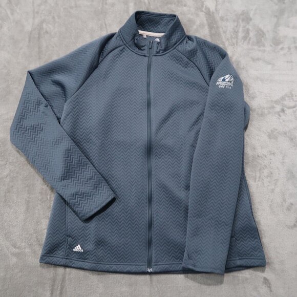 Adidas Jacket Women L Blue Textured Layer Jacket Full Zip Embroidery Golf Gym - Picture 2 of 16